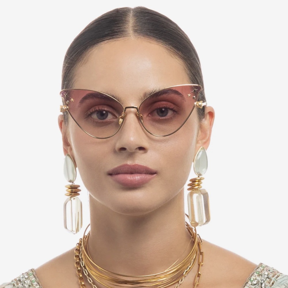 Camilla Head In the Clouds pink gradient gold frame dramatic cat eye sunglasses